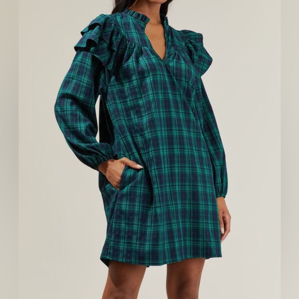 Sugarlips Plaid Babydoll Ruffle Sleeve Dress